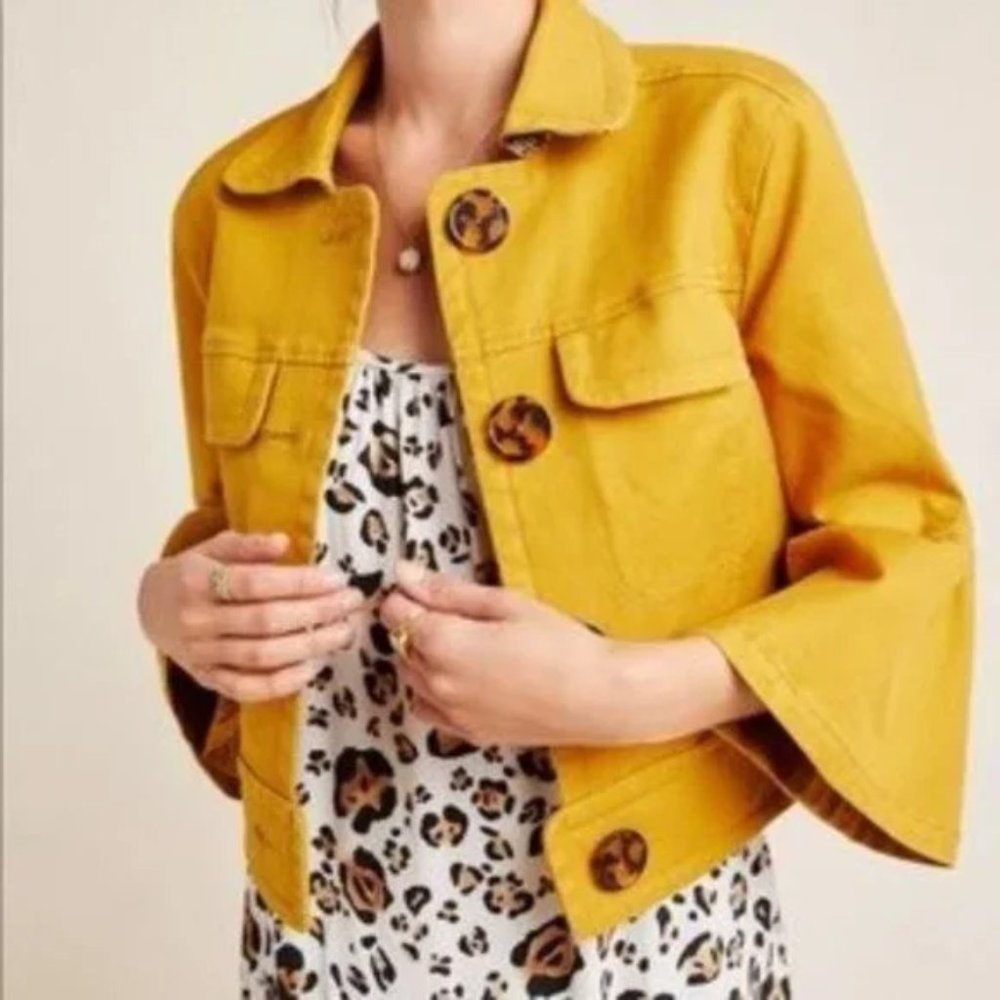 ANTROPOLOGIE - Mustard Yellow Nora Flounce Sleeve Trucker Jacket